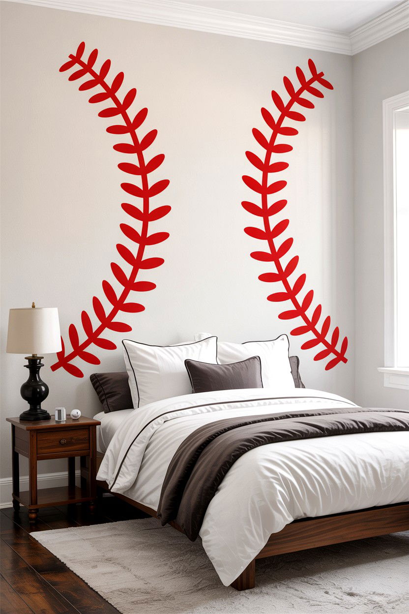 Baseball Stitching Wall Decal - 30 baseball bedroom ideas