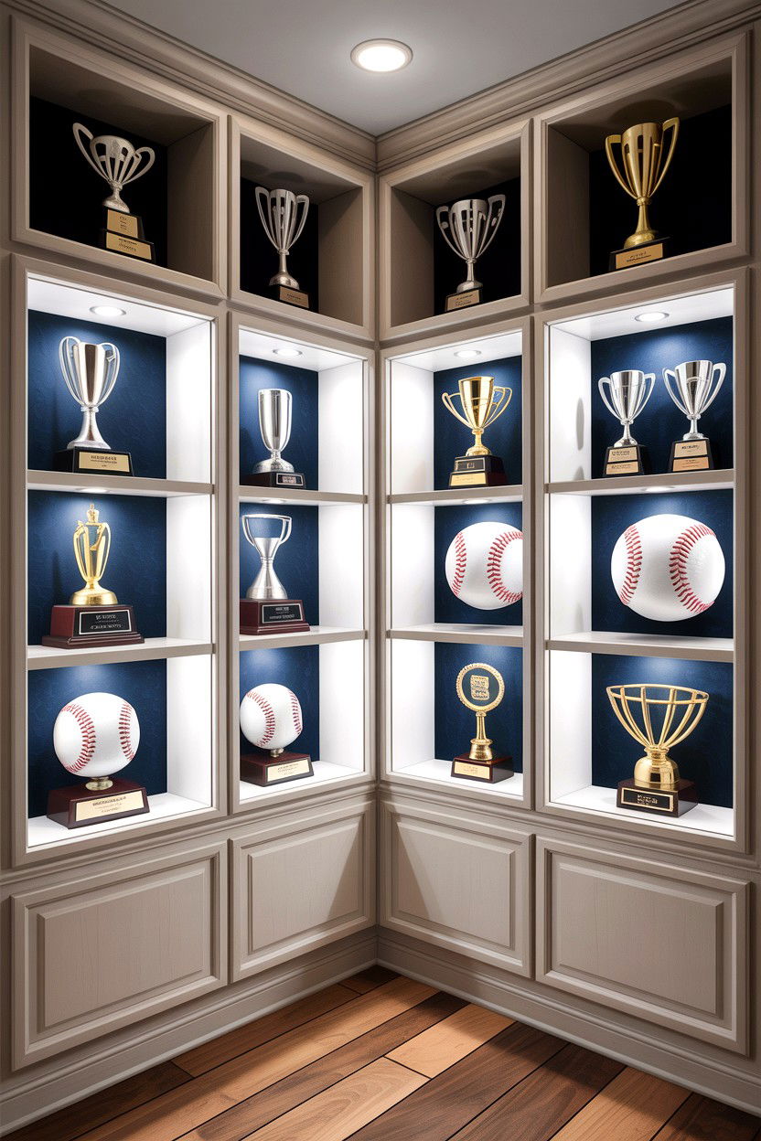 Baseball Trophy Display - 30 baseball bedroom ideas