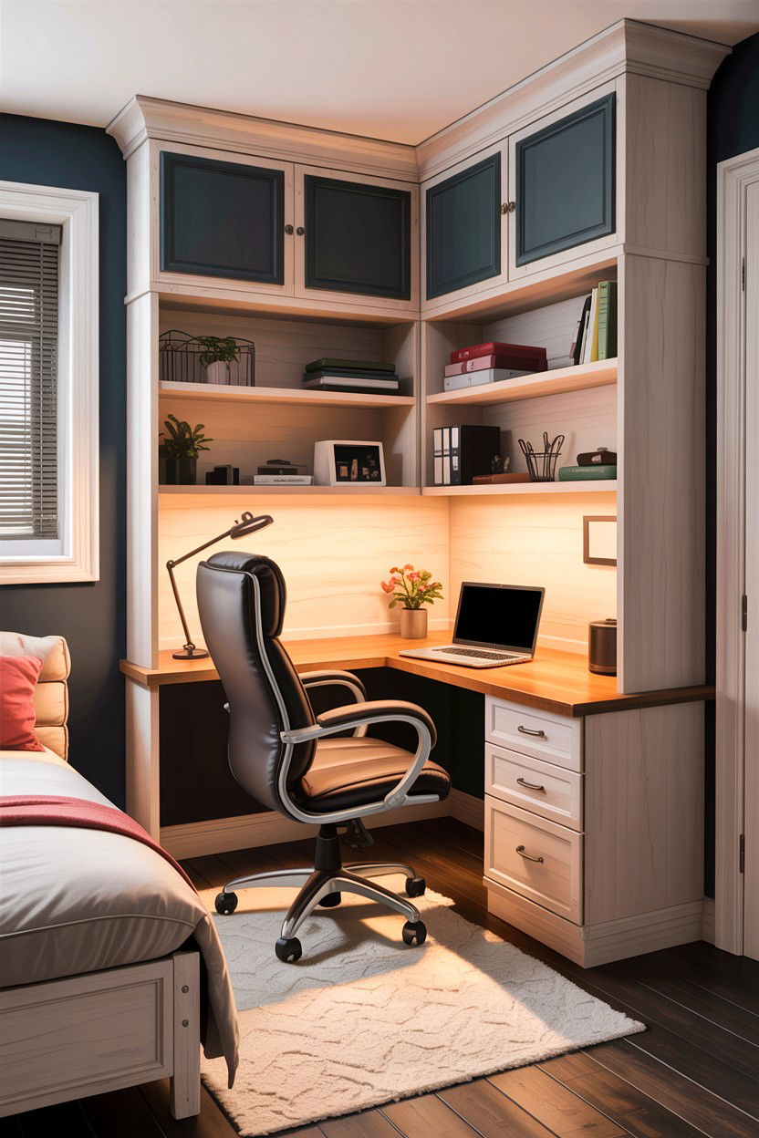 Basement bedroom with office nook - 30 basement bedroom ideas