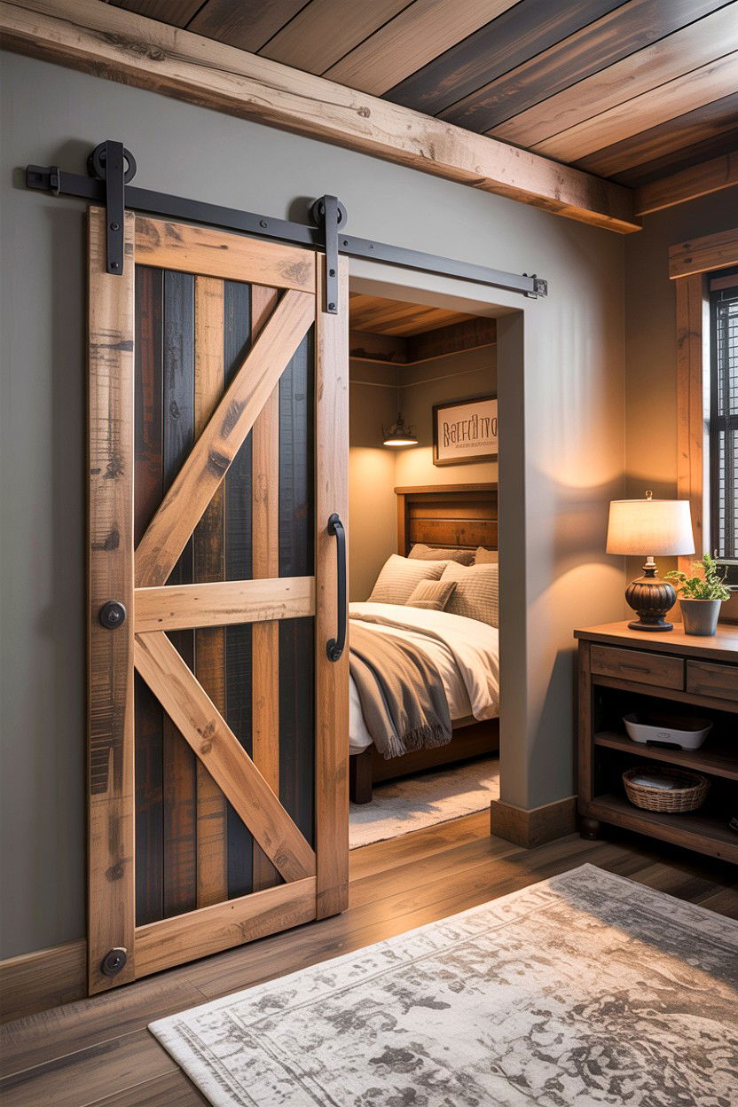 Basement bedroom with sliding barn door - 30 basement bedroom ideas