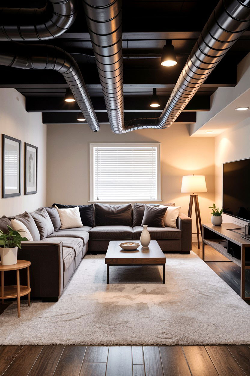 Basement living room exposed ductwork - 30 exposed ductwork living room ideas