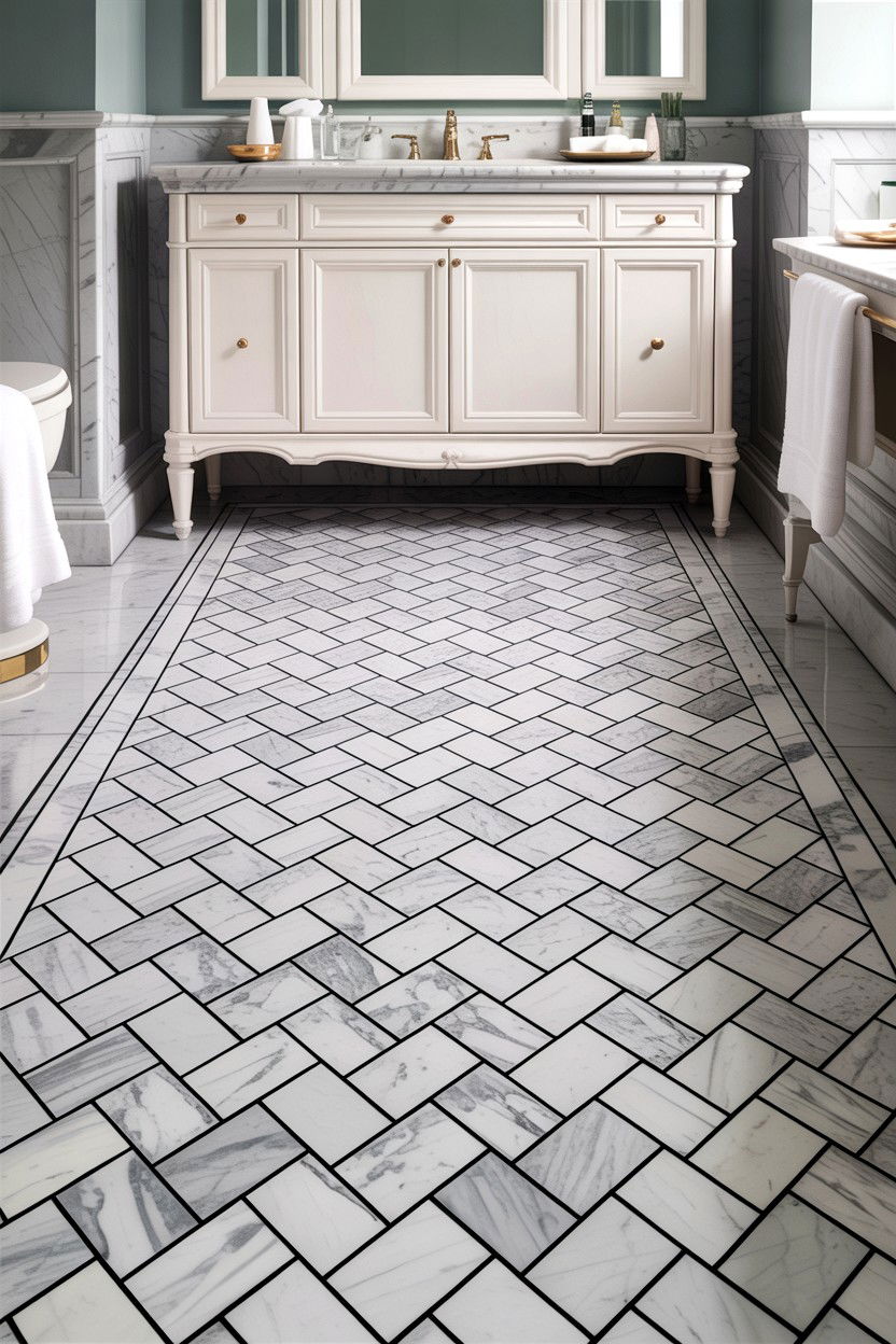 Basketweave Marble Floor - 30 accent tile bathroom ideas