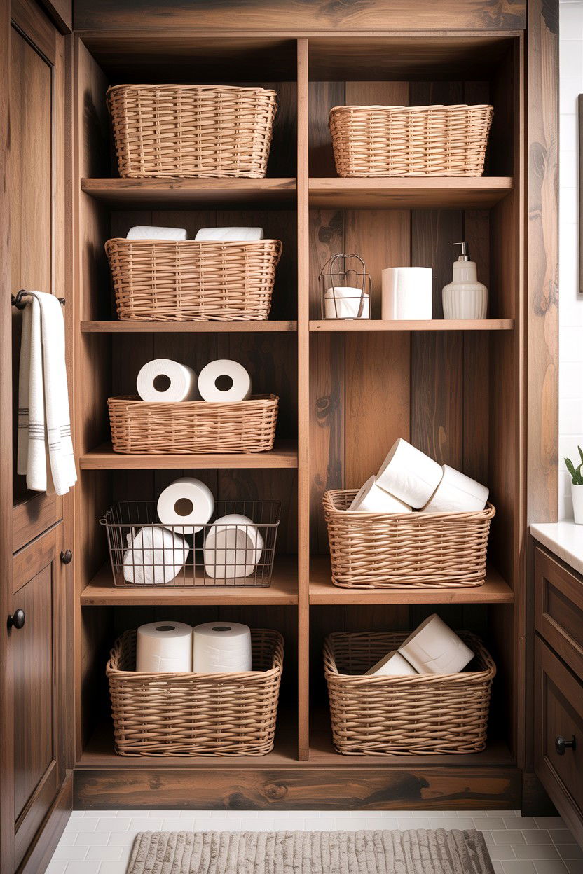 Bathroom closet with baskets - 30 bathroom closet ideas