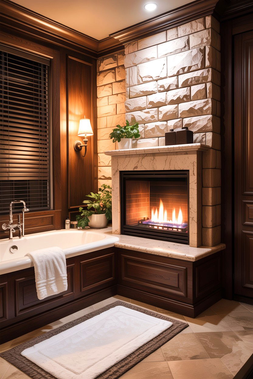 Bathroom fireplace - 30 home spa bathroom ideas