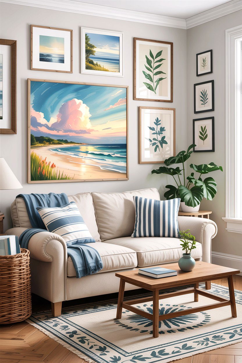 Beach house wall art - 30 cape cod living room ideas