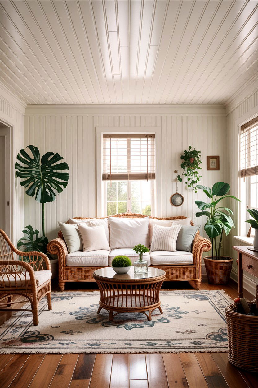 Beadboard ceiling living room - 30 living room fifth wall ideas