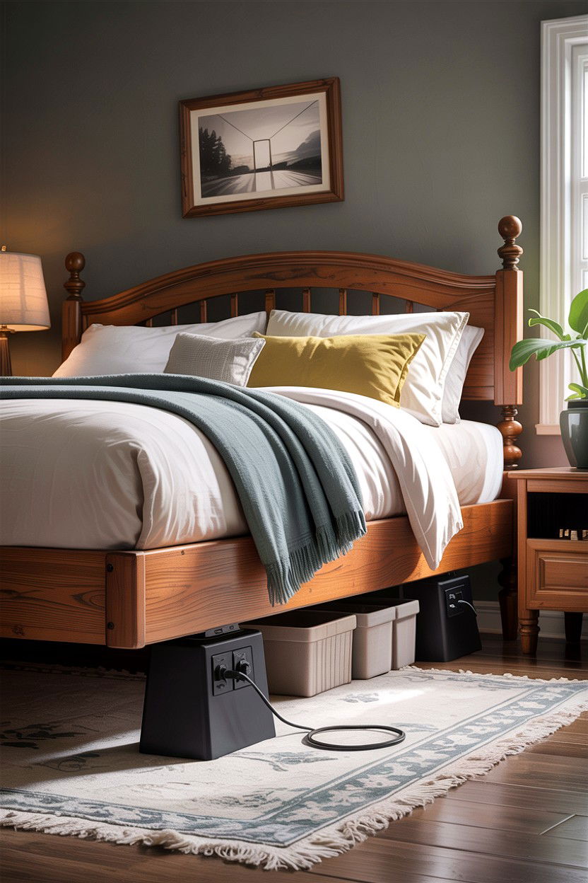 Bed Riser With Outlets - 30 bedroom space saving ideas