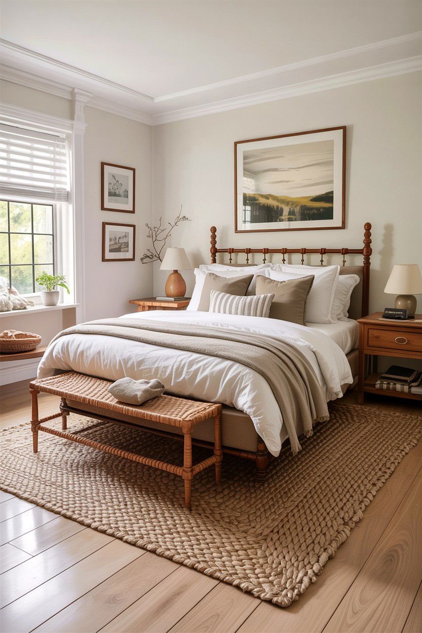 Bedroom With Woven Rug - 30 Scandinavian minimalist bedroom ideas