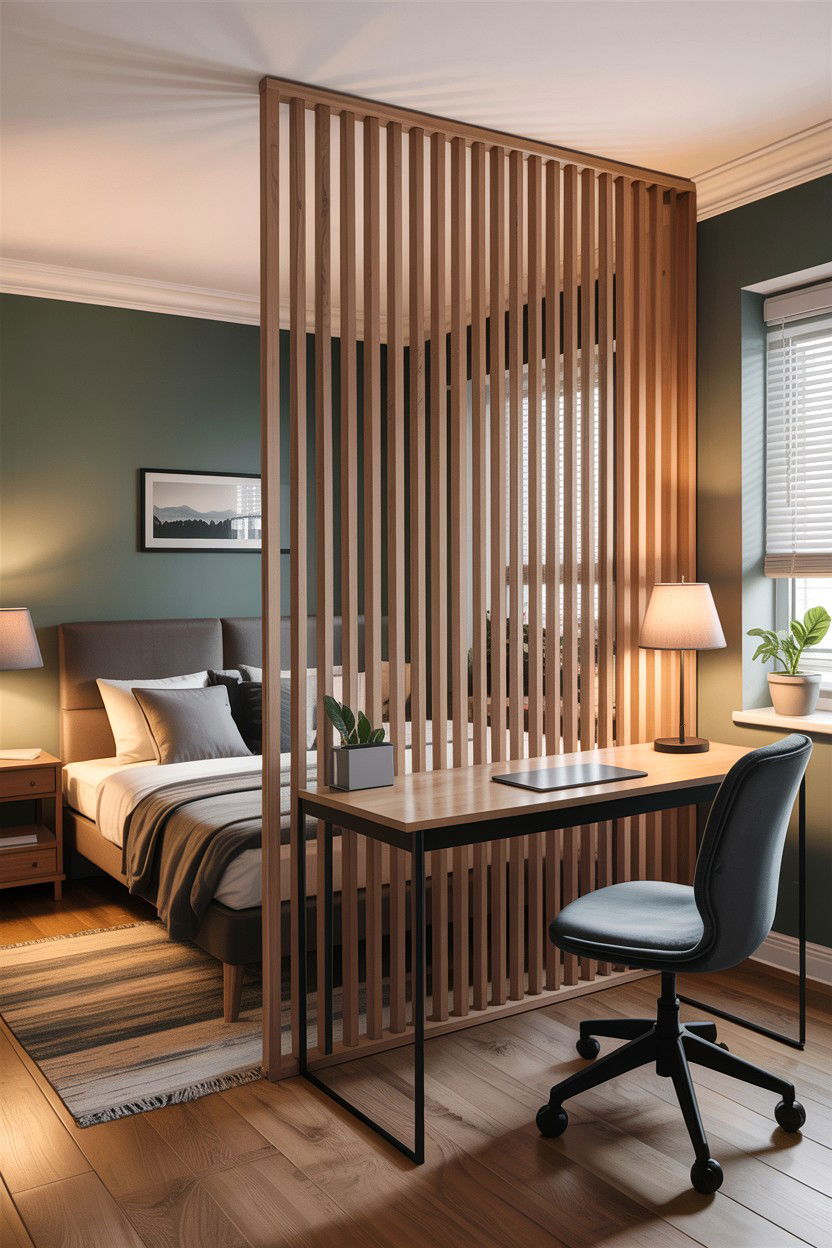 Bedroom office divider - 30 bedroom workspace ideas