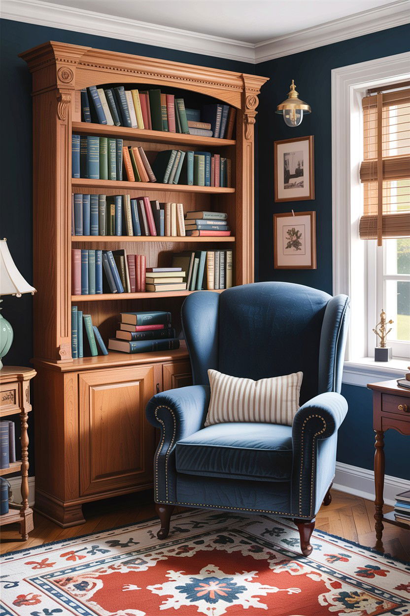 Bedroom reading nook with bookshelf - 30 bedroom with sitting area ideas