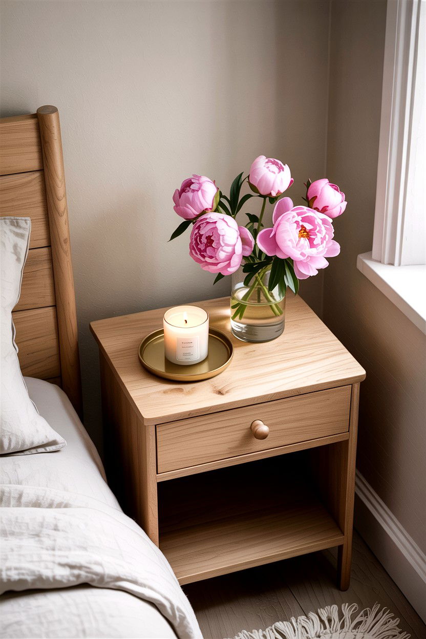 Bedside Table Candle Tray - 30 bedroom candle ideas