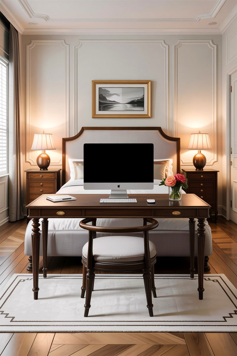 Behind Bed Desk - 30 bedroom home office ideas