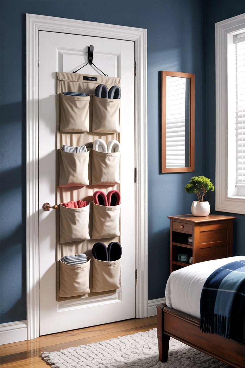 Behind Door Hanging Organizer - 30 bedroom secret storage ideas
