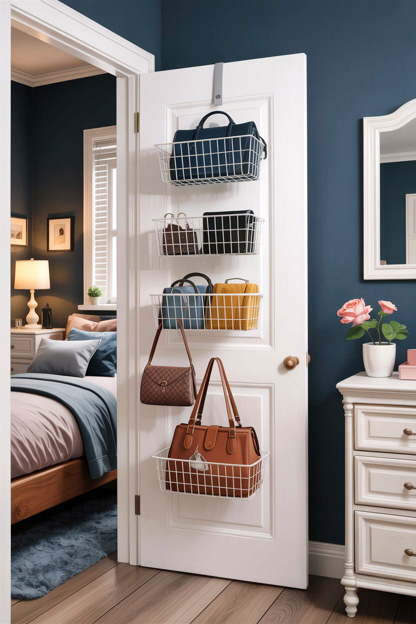 Behind Door Storage Rack - 30 bedroom concealed storage ideas