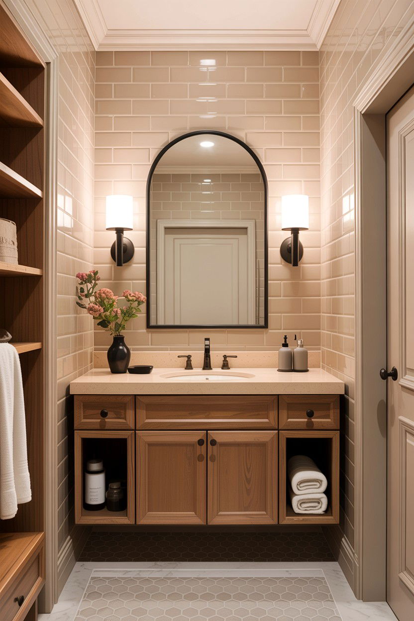Beige Bathroom With Arched Mirror - 30 warm beige bathroom ideas
