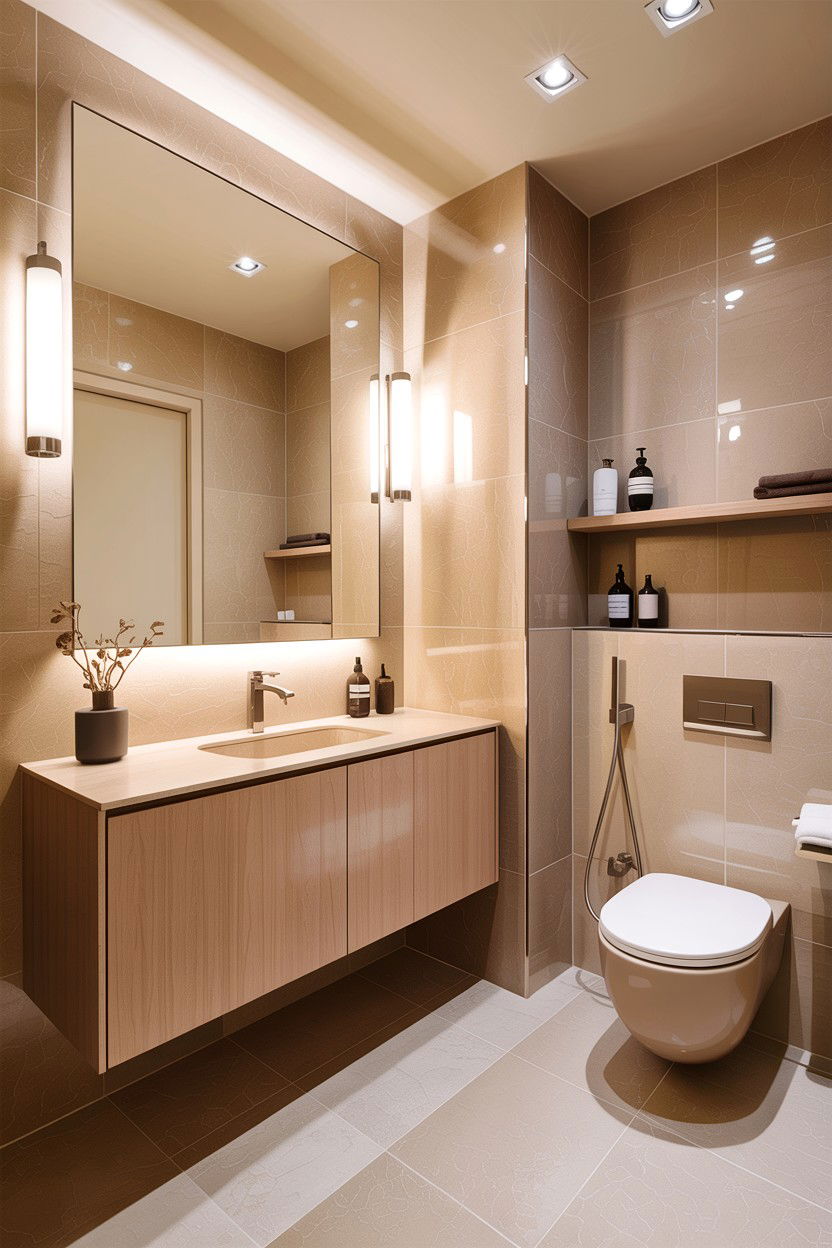 Beige Bathroom With Floating Vanity - 30 warm beige bathroom ideas