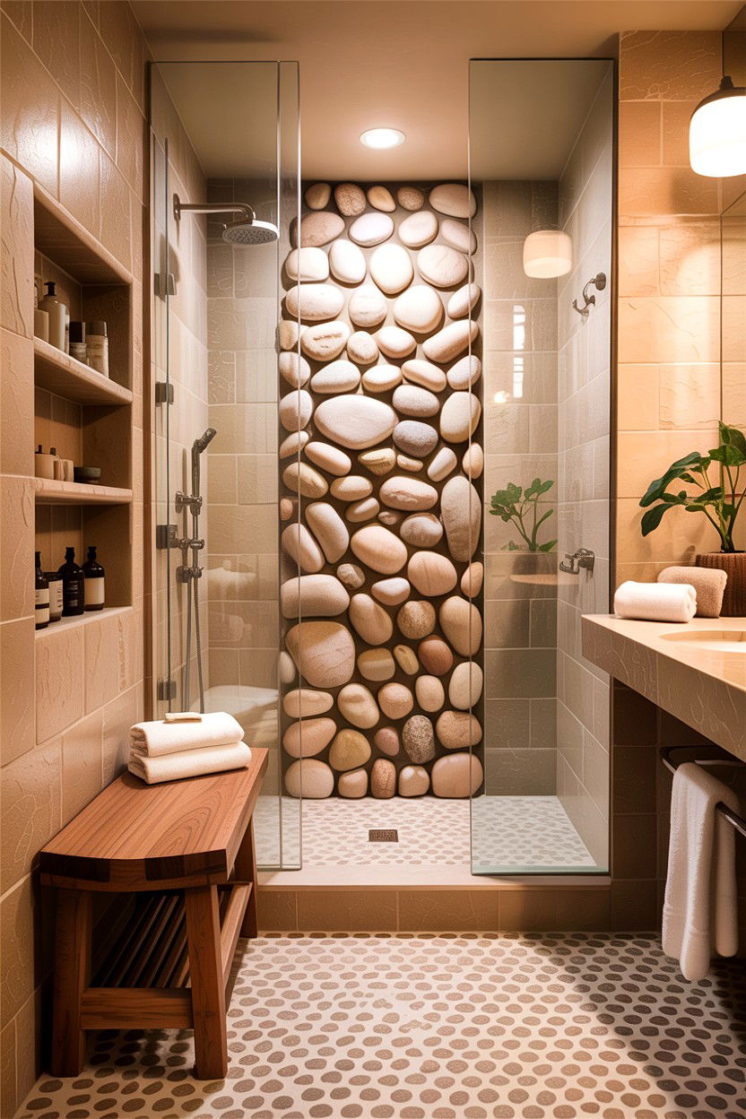 Beige Bathroom With Pebble Floor - 30 warm beige bathroom ideas