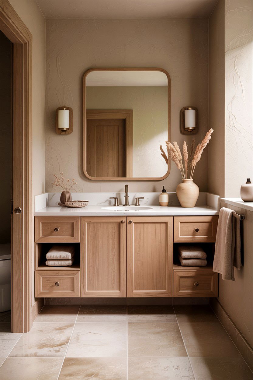 Beige Bathroom With Wood Vanity - 30 warm beige bathroom ideas