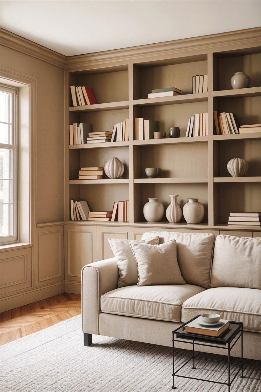Beige Living Room With Built In Shelves - 30 all beige living room ideas