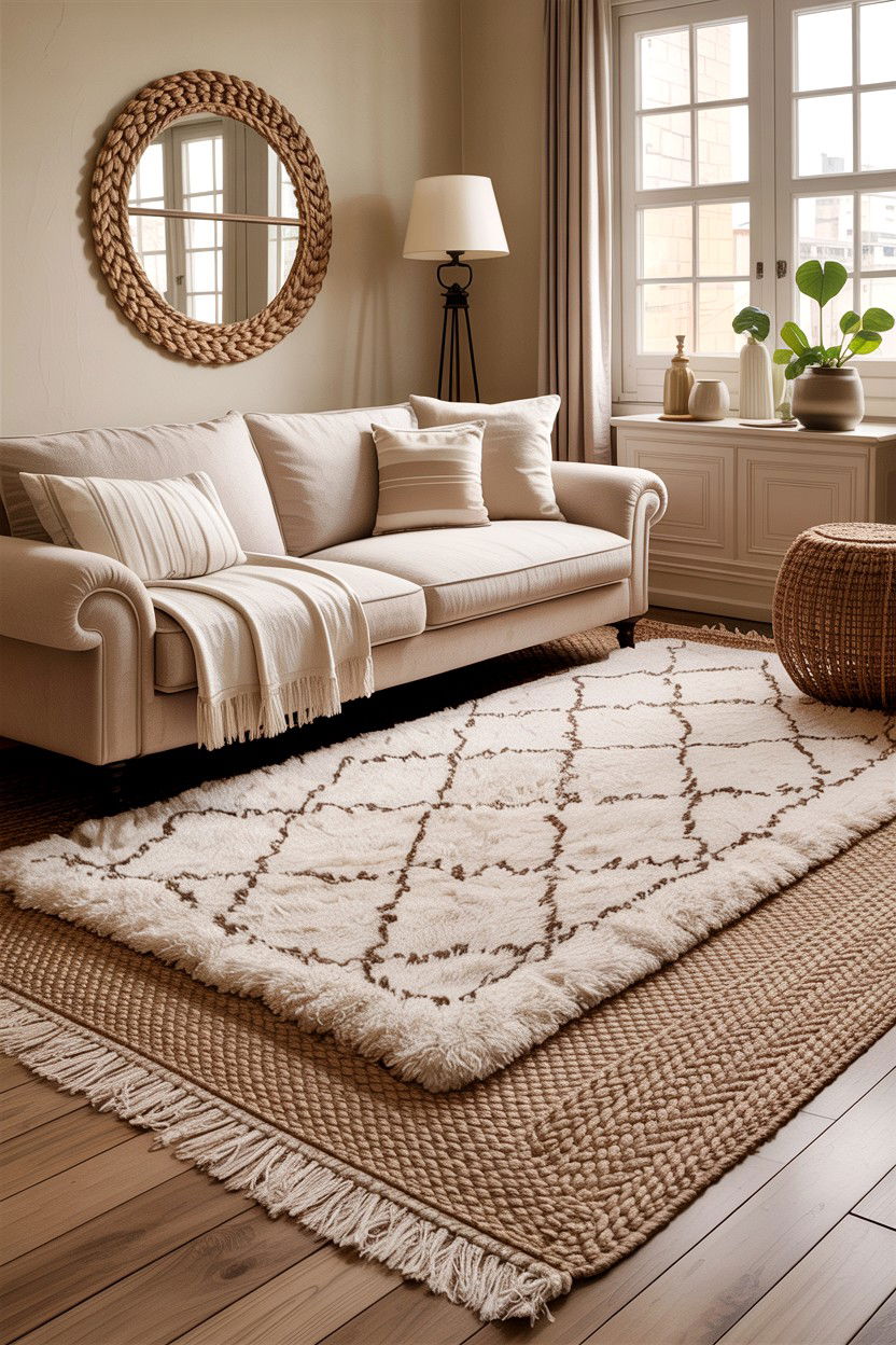 Beige Living Room With Layered Rugs - 30 all beige living room ideas