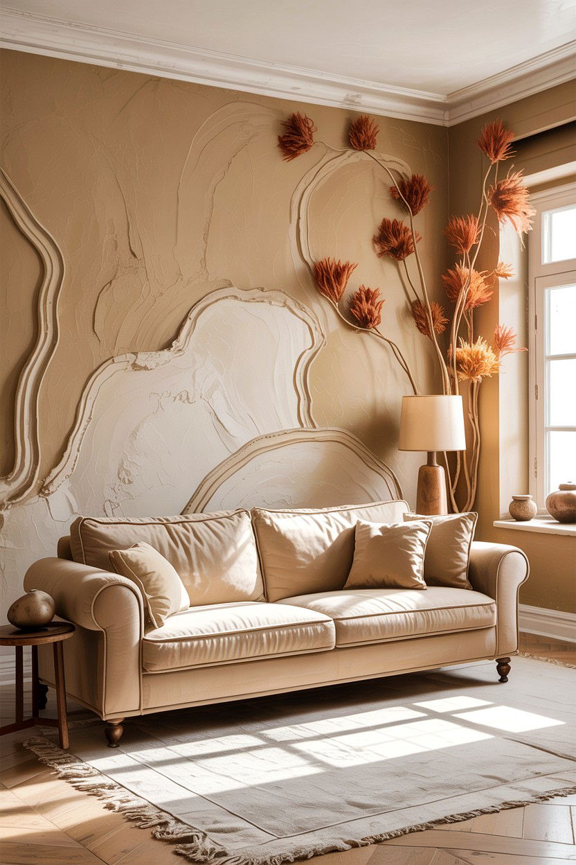 Beige Living Room With Textured Walls - 30 all beige living room ideas