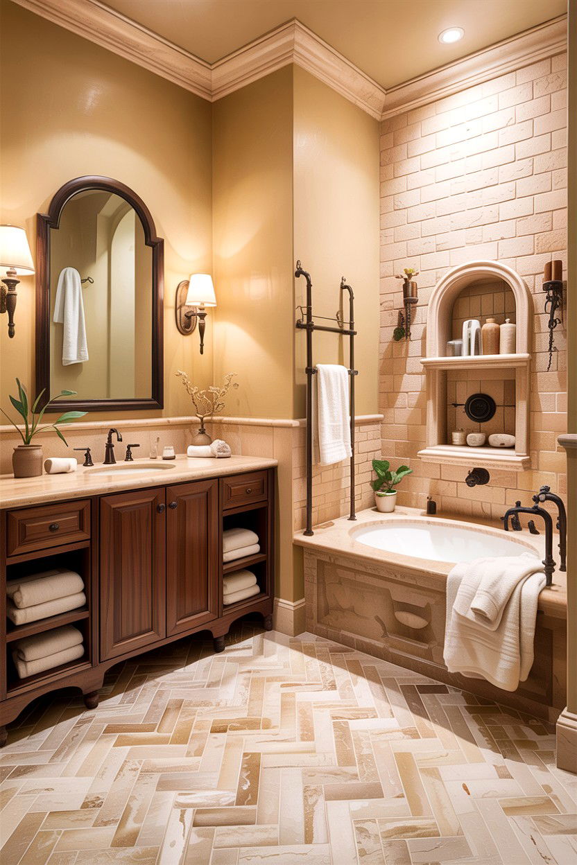 Beige Stone Basketweave Floor - 30 basketweave tile bathroom ideas