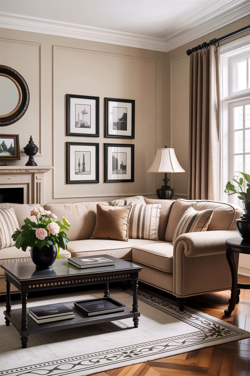 Beige Traditional Living Room With Black Accents - 30 traditional beige living room ideas