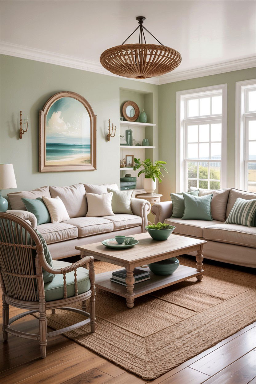 Beige Traditional Living Room With Coastal Vibe - 30 traditional beige living room ideas