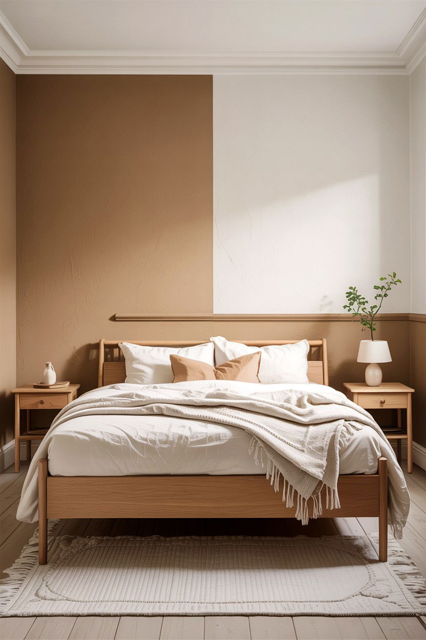 Beige and white split wall - 30 bedroom half painted walls