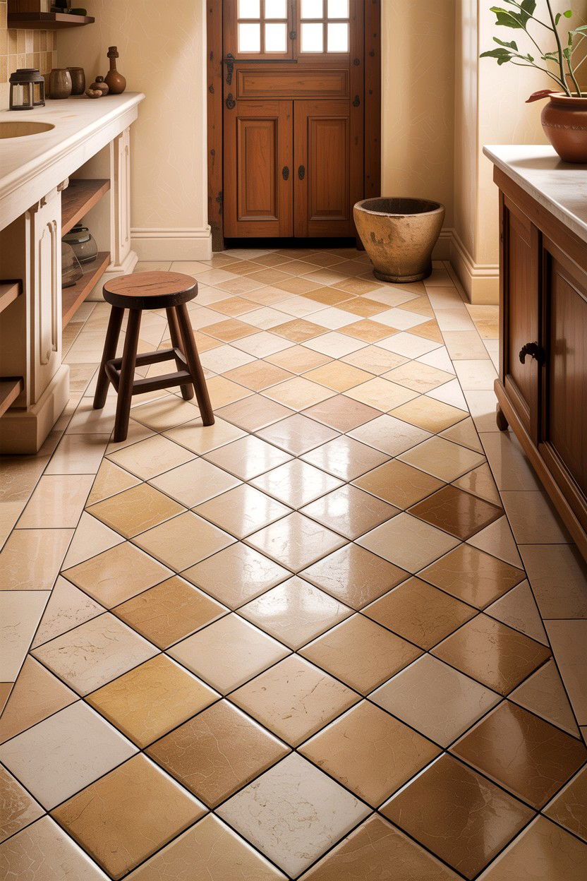 Beige diamond pattern floor - 30 diamond tile bathroom ideas