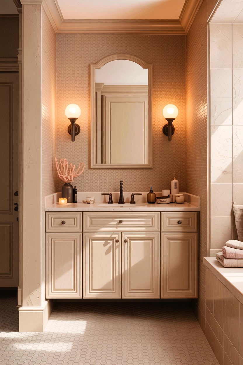 Beige honeycomb tile bathroom wall - 30 honeycomb tile bathroom ideas