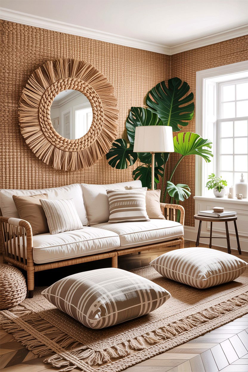 Beige jute wallpaper - 30 living room grasscloth wallpapers