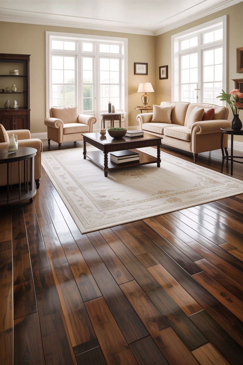 Beige living room dark wood floors - 30 rustic beige living room ideas