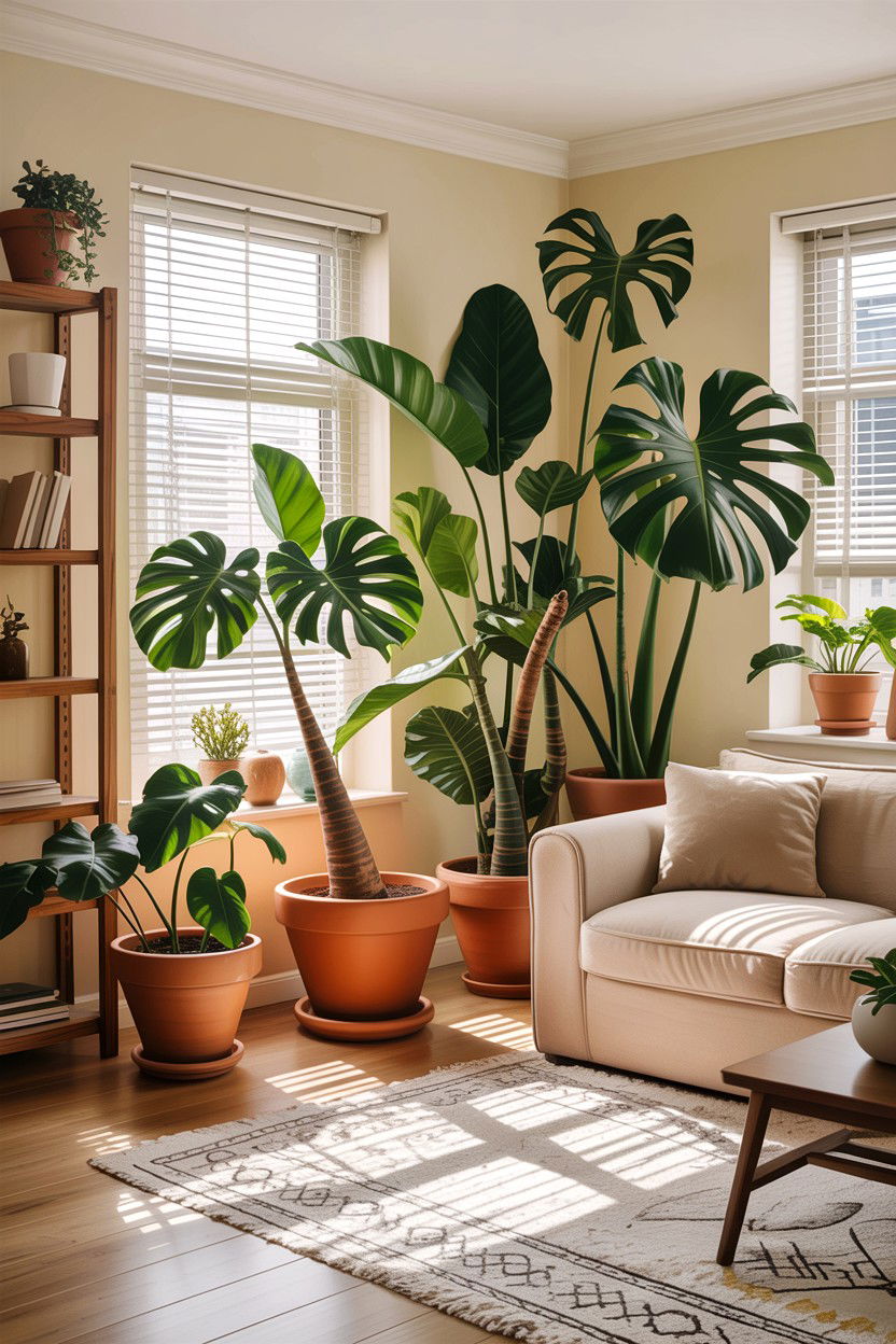 Beige living room indoor plants - 30 rustic beige living room ideas