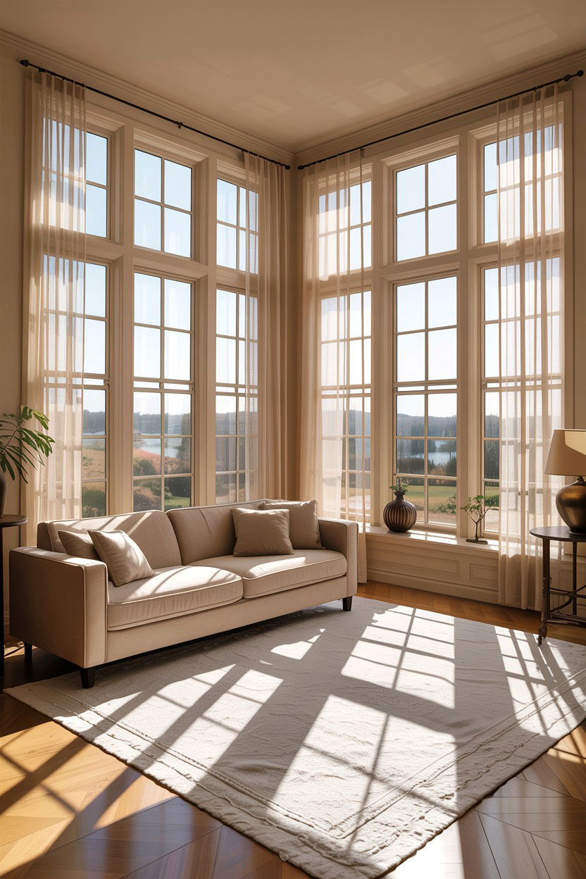 Beige living room large windows - 30 rustic beige living room ideas