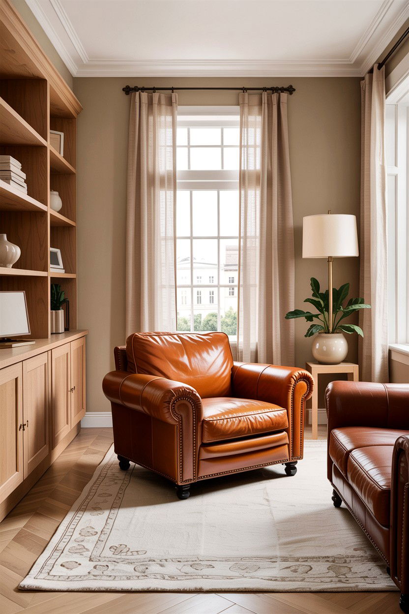 Beige living room leather accents - 30 rustic beige living room ideas