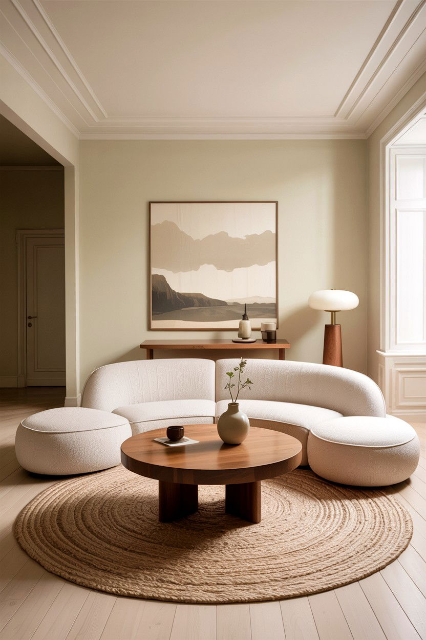 Beige living room round coffee table - 30 rustic beige living room ideas