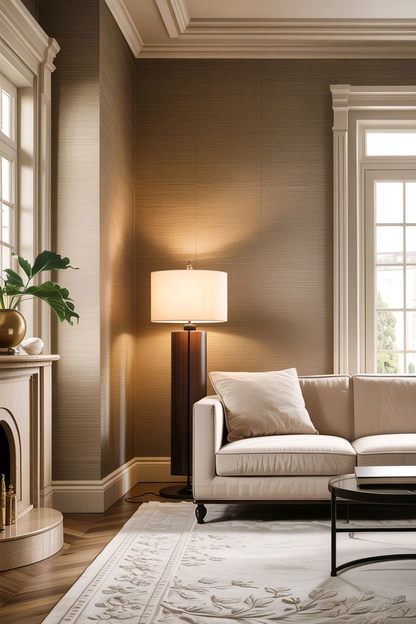 Beige living room textured wallpaper - 30 rustic beige living room ideas