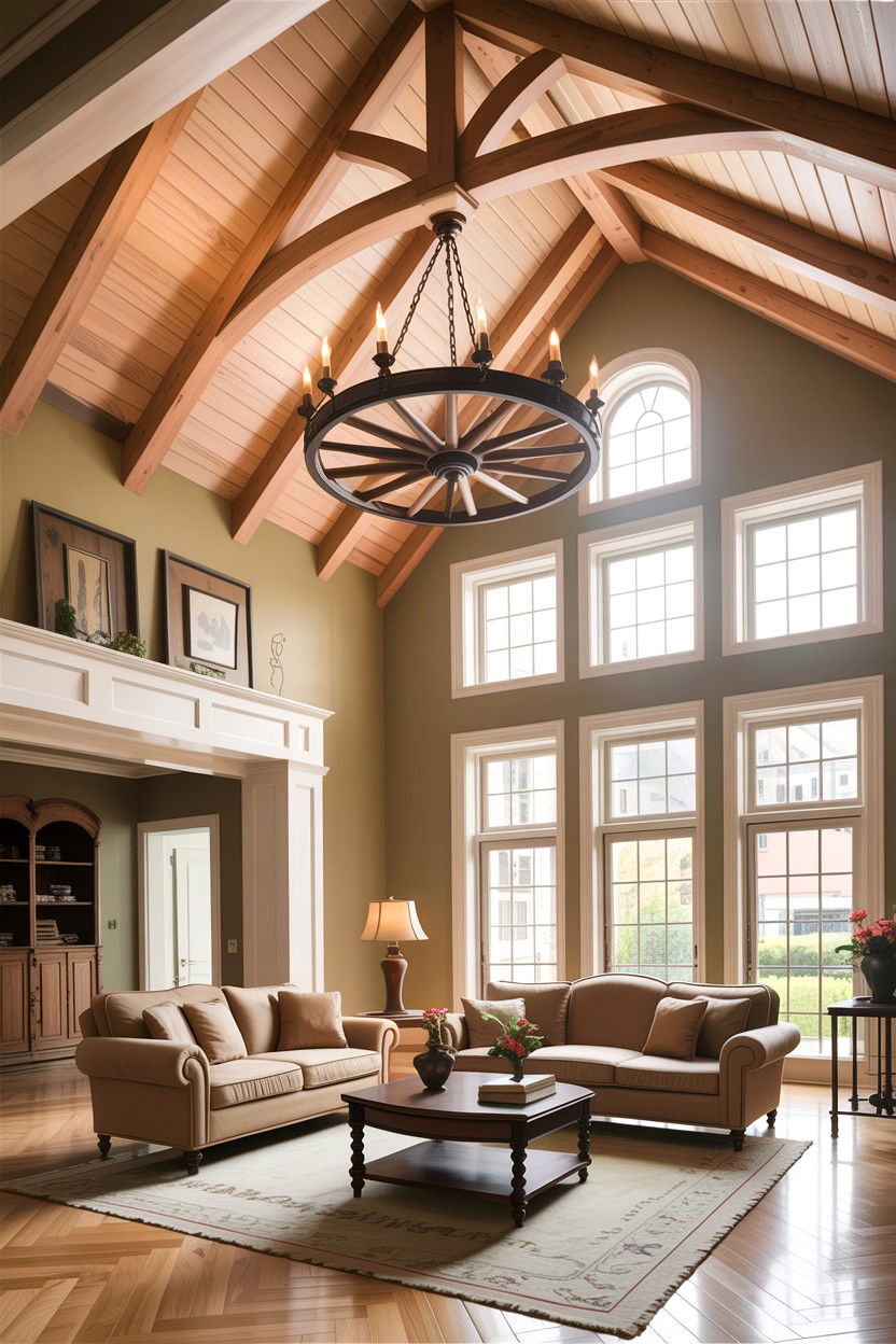 Beige living room vaulted ceiling - 30 rustic beige living room ideas