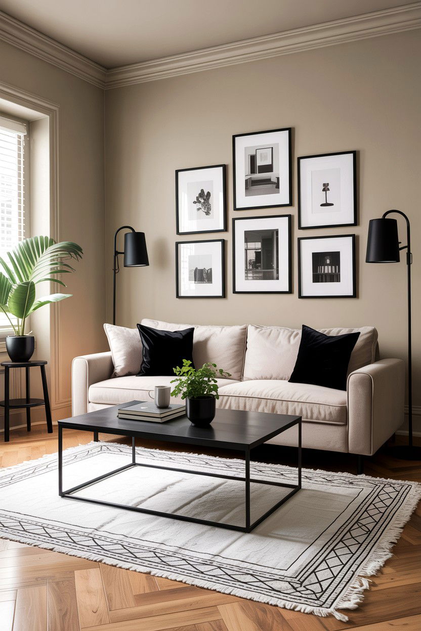 Beige living room with black accents - 30 warm beige living room ideas