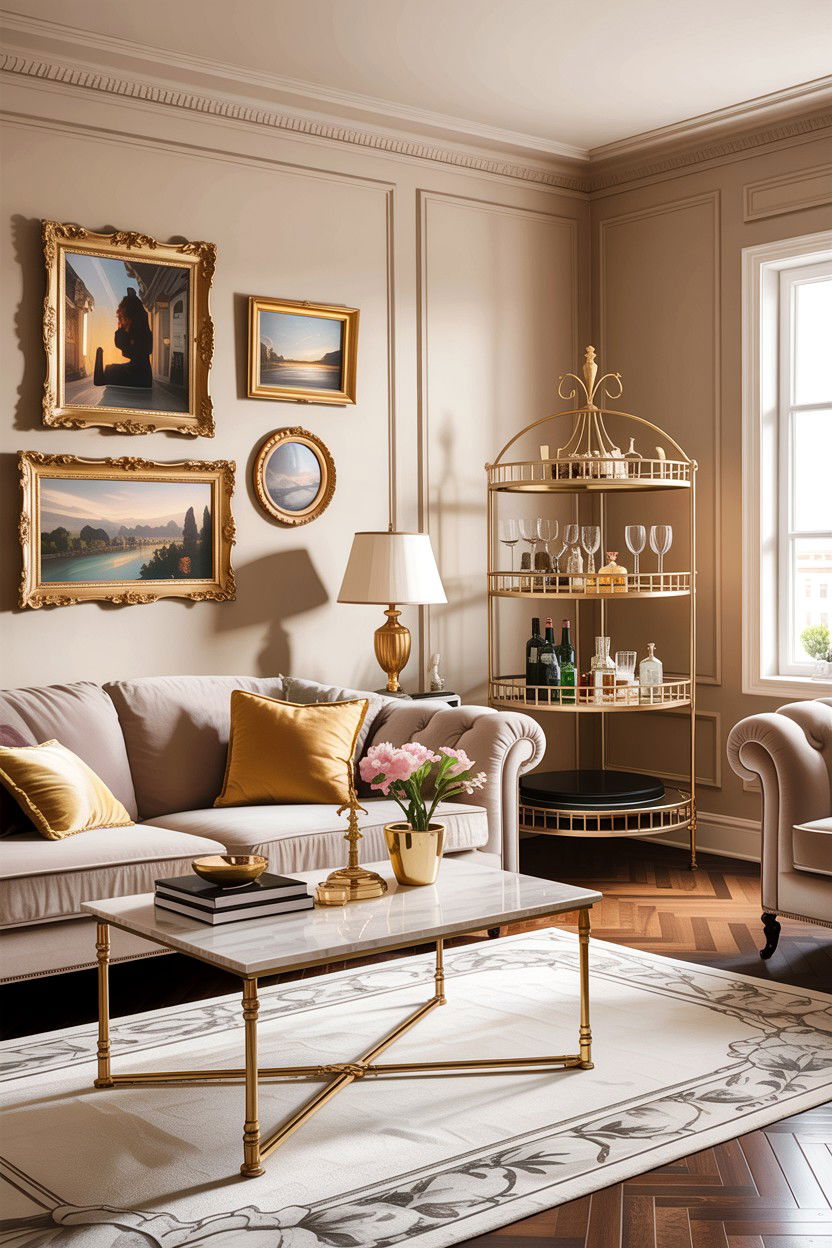 Beige living room with gold decor - 30 warm beige living room ideas