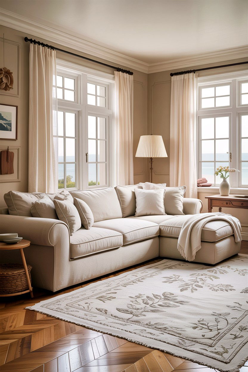 Beige living room with linen sofa - 30 warm beige living room ideas