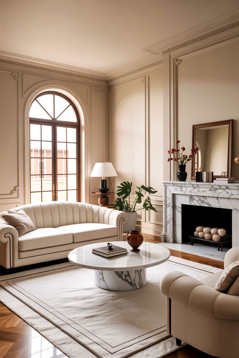 Beige living room with marble accents - 30 warm beige living room ideas