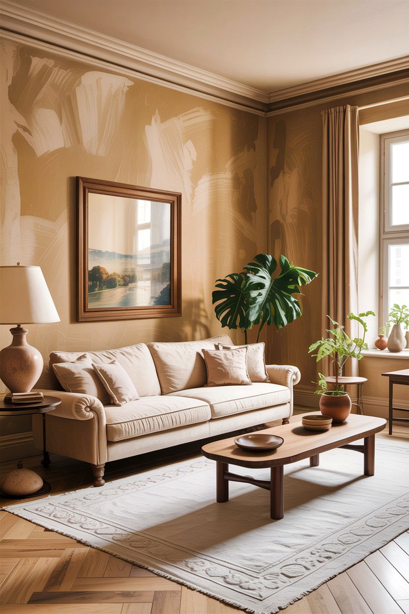 Beige living room with textured walls - 30 warm beige living room ideas