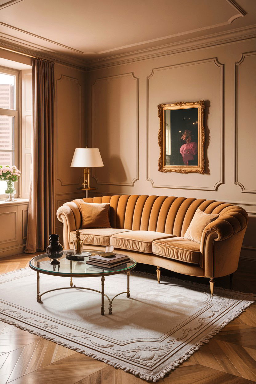 Beige living room with velvet furniture - 30 warm beige living room ideas