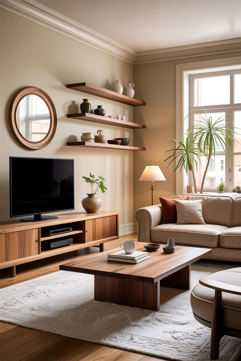 Beige living room with wood accents - 30 warm beige living room ideas