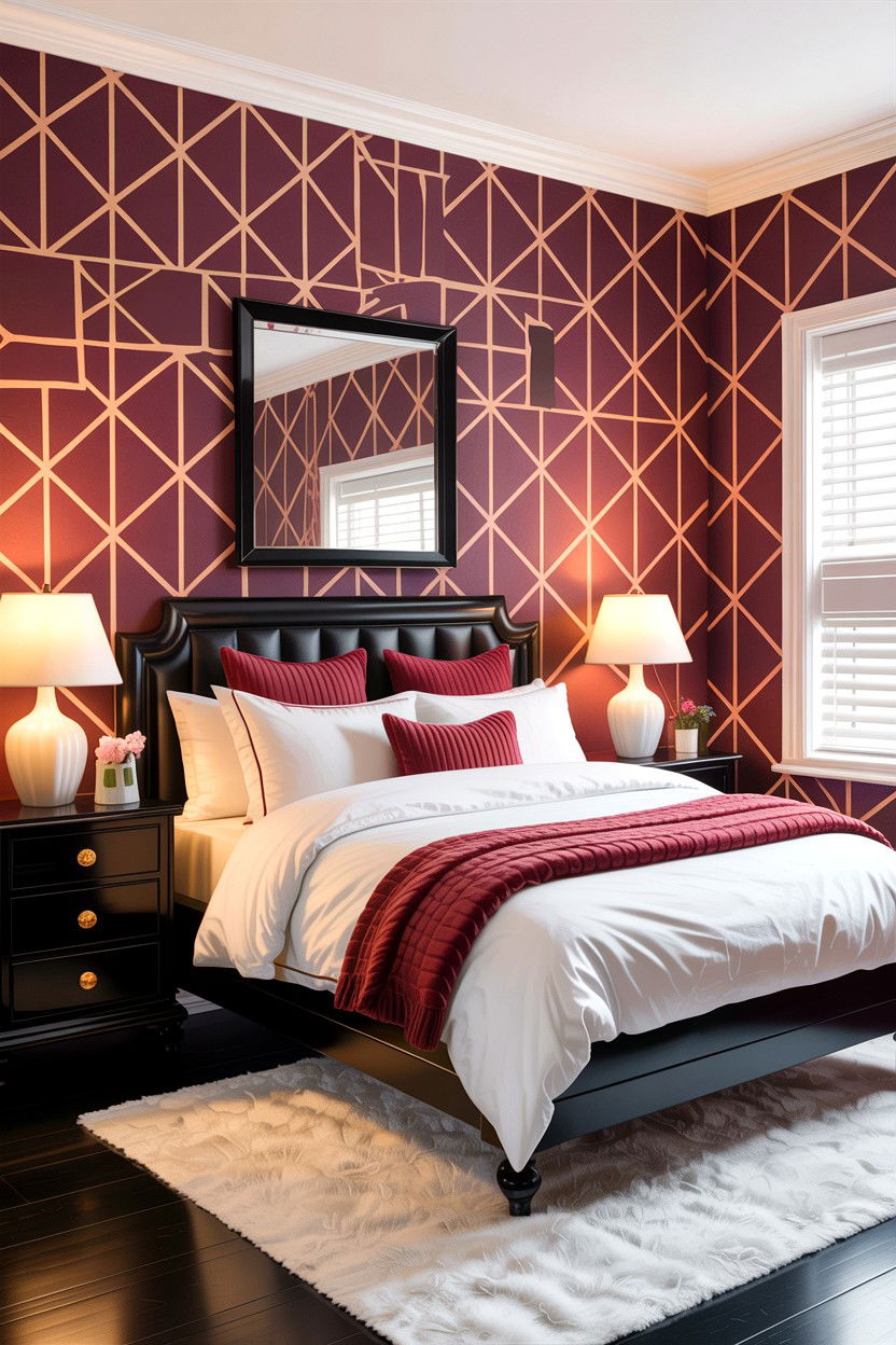 Berry Geometric Bedroom - 30 berry bedroom ideas