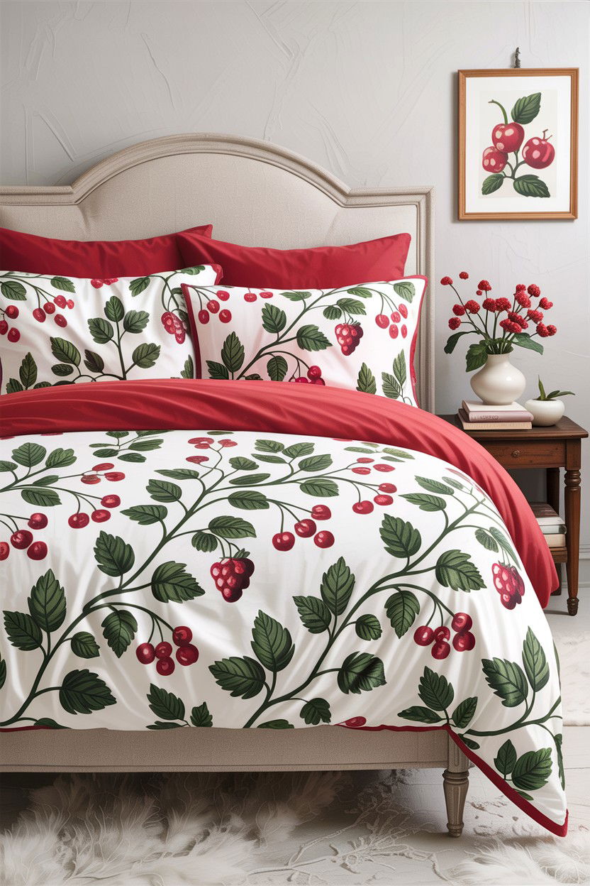 Berry Patterned Bedding - 30 berry bedroom ideas