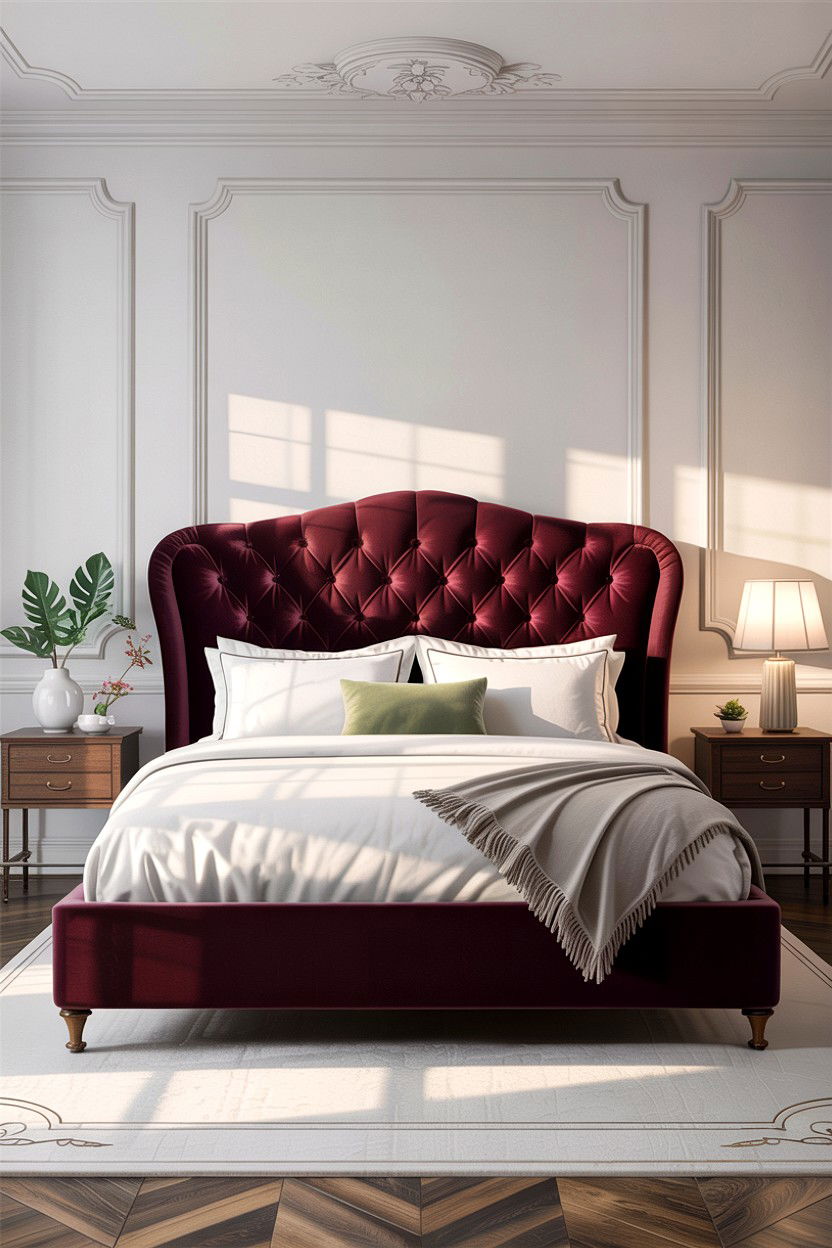 Berry Velvet Headboard - 30 berry bedroom ideas