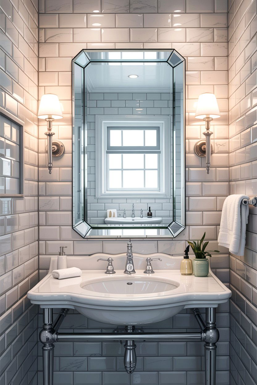 Beveled Glass Mirror - 30 anti-fog mirror bathroom ideas